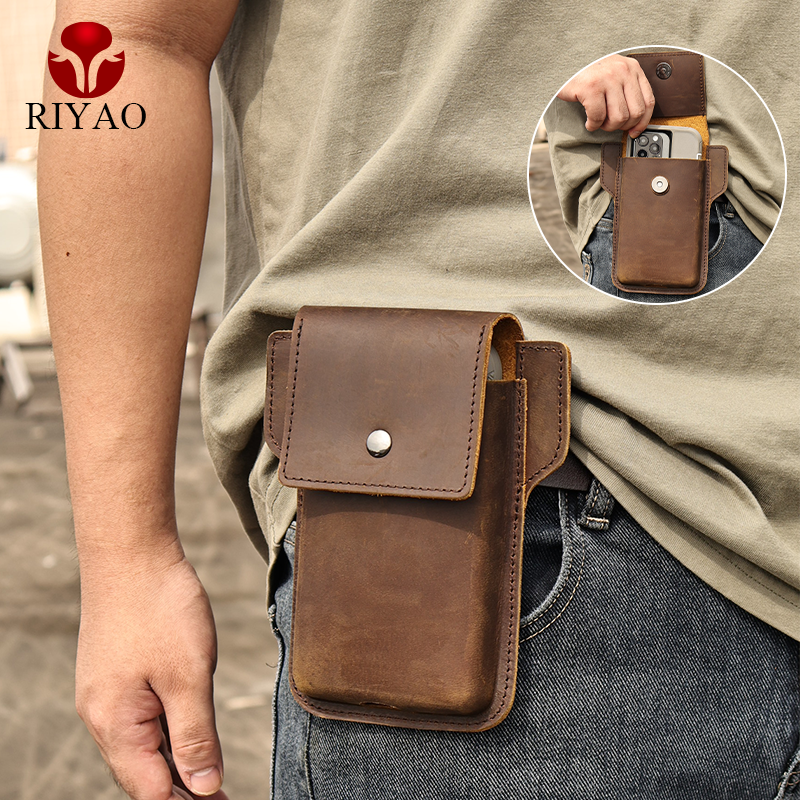 Phone Cases Men - RIYAO Retro Men's Waist Packs Genuine