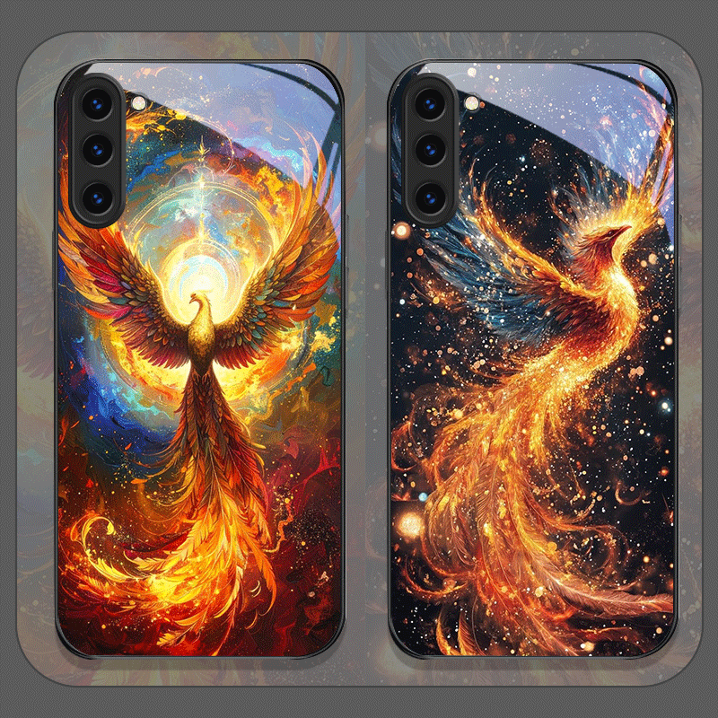 Phone Cases Galaxy S23 - Aesthetic Phoenix Fire Feather Pattern Tempered