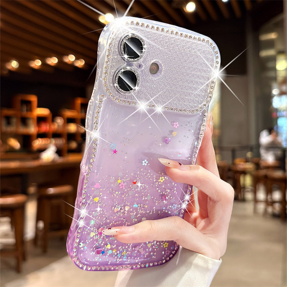 Gradient Color Case - Diamond Camera Protect Glitter Clear Phone