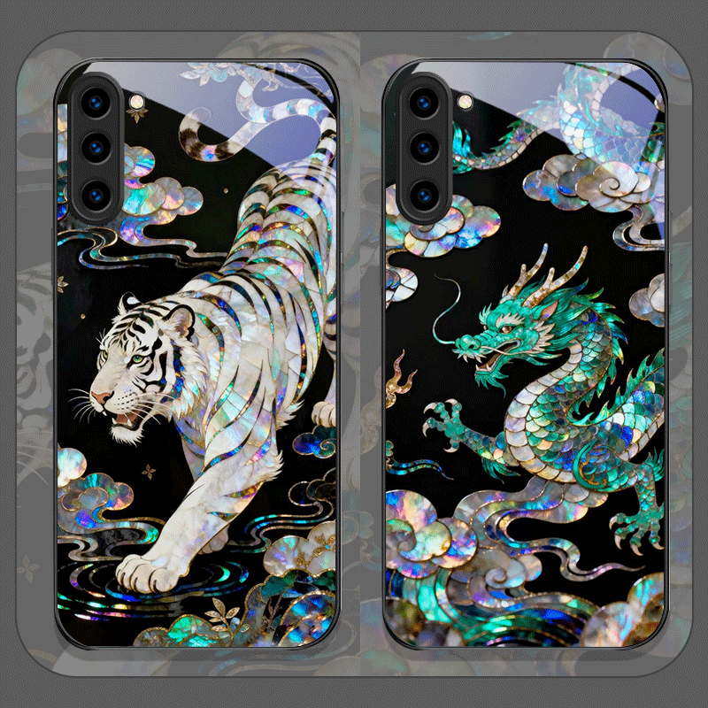 Phone Cases Galaxy S23 - Stylish Tiger Dragon Marble Texture Printed