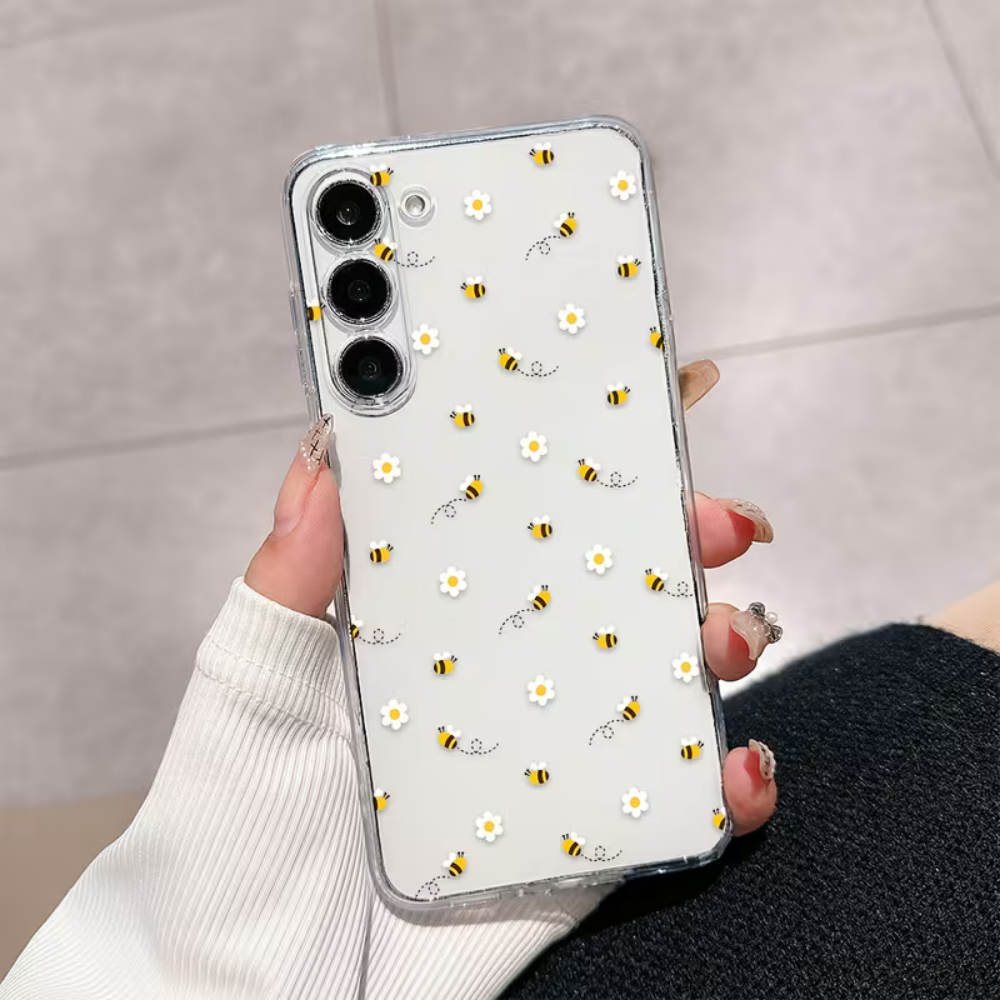 Phone Cases Galaxy S23 - Bee White Flower Phone Case For